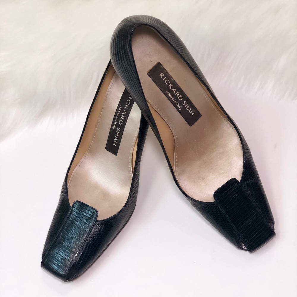 Rickard Shah Black Textured High Heel Pumps